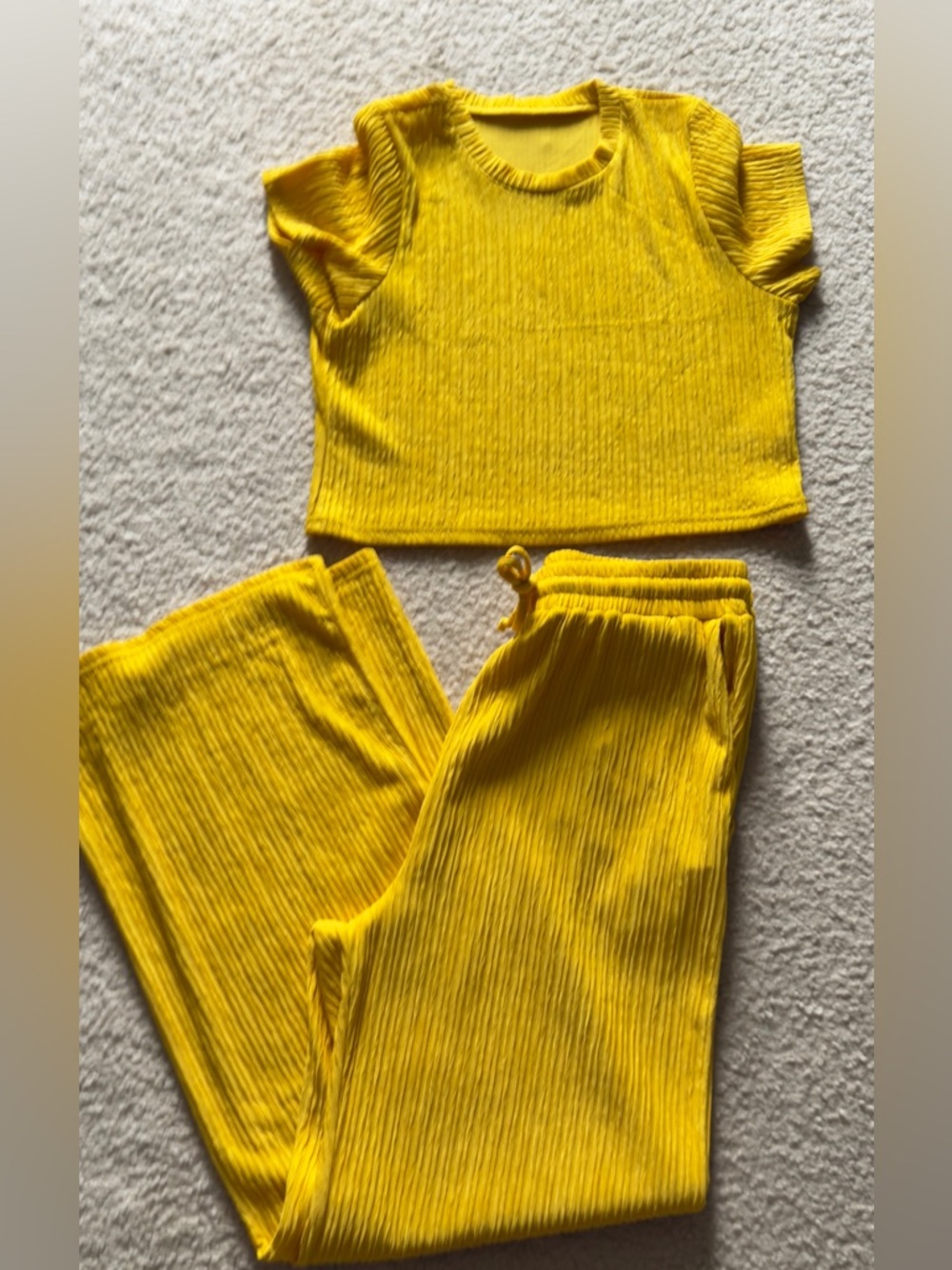 Bright Yellow Two-Piece Ribbed Lounge Set